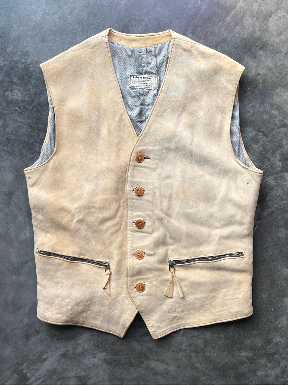 Vintage 1930’s 40’s German tan nubuck leather European workwear waistcoat